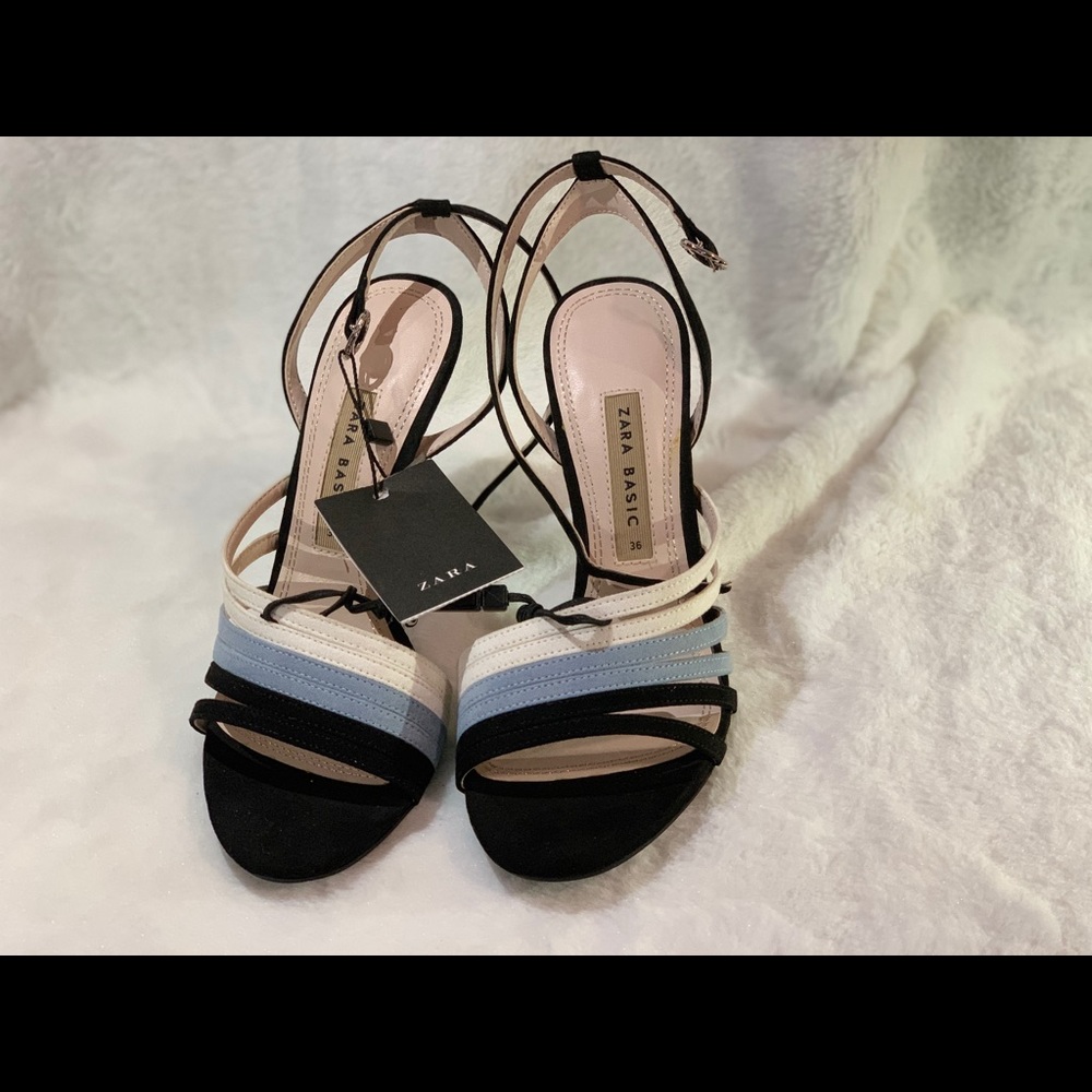 Zara black, blue and white sandals